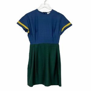 Catherine Holstein Colorblock Silk Shift Dress w/Pockets. Blue/Green. Size 0